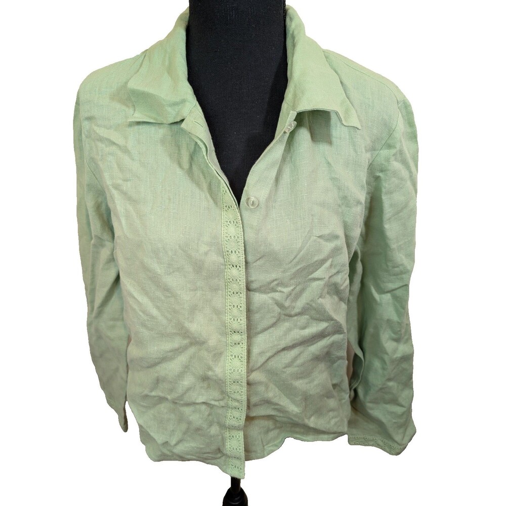 Adolfo Studio Top Button Front 100% Linen Oversized Size 4